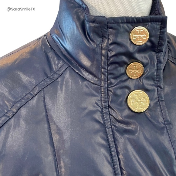 TORY BURCH Authentic Navy Blue Goose Down Puffer Gold Button Winter Coat - Picture 4 of 14